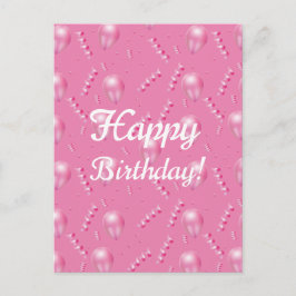 3D Roze Ballonnen & Confetti Feestelijke Postkaart