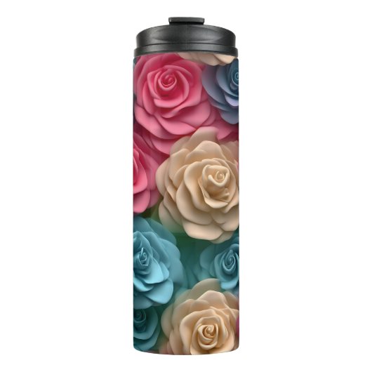3D Roze Bloemen Thermosbeker (Voorkant)