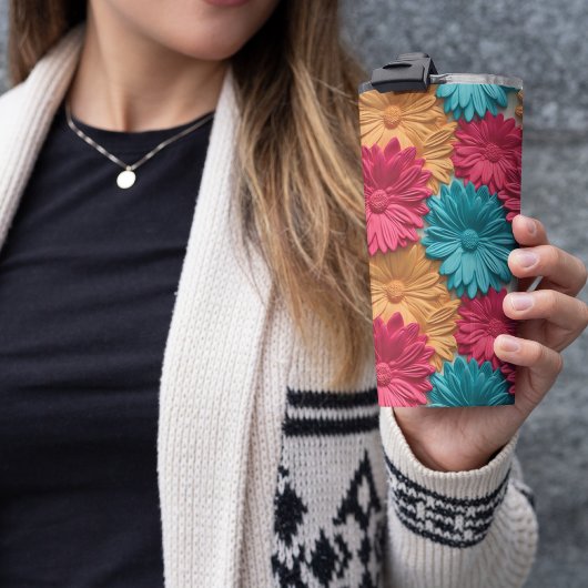 3D Roze Bloemen Thermosbeker