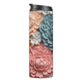 3D Roze en Blauw botanische Bloemen Thermosbeker (Geroteerd rechts)