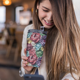 3D Roze en Blauw botanische Bloemen Thermosbeker