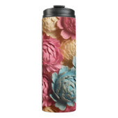 3D Roze en Blauwe Bloemen Thermosbeker (Voorkant)