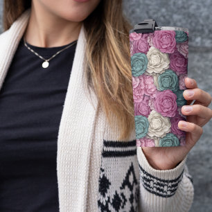 3D Roze en Blauwe Bloemen Thermosbeker