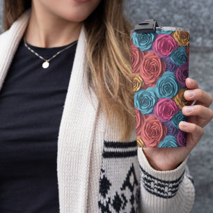 3D Roze en Blauwe Bloemen Thermosbeker