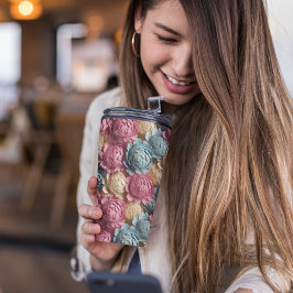 3D Roze en Blauwe Bloemen Thermosbeker