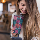 3D Roze en Blauwe Bloemen Thermosbeker