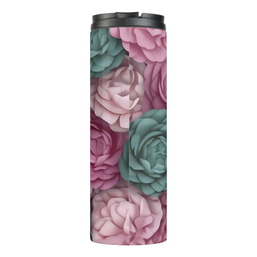 3D Roze en Blauwe Bloemen Thermosbeker (Achterkant)