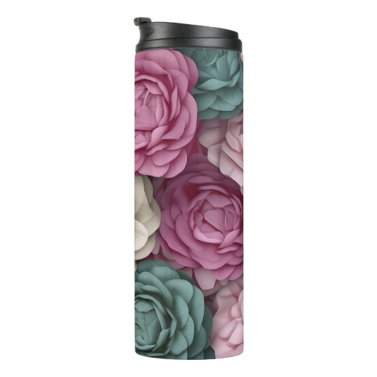 3D Roze en Blauwe Bloemen Thermosbeker (Geroteerd rechts)