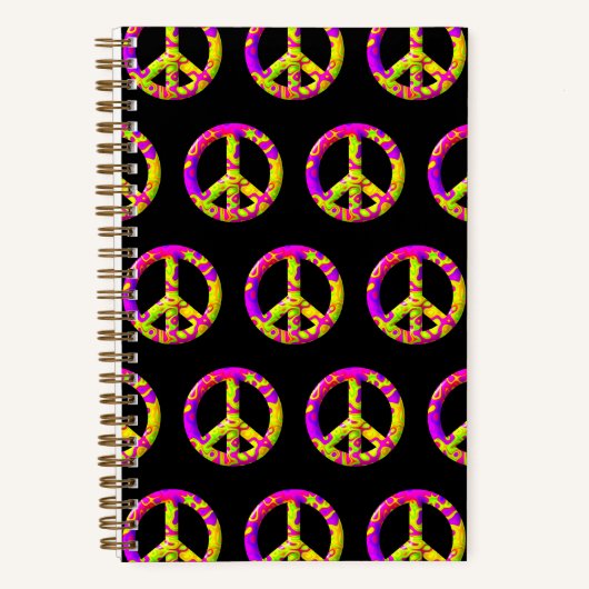 3D roze geel psychedelisch Vredessymbool Notitieboek (Voorkant)
