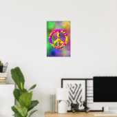 3D roze geel psychedelisch Vredessymbool op Plasma Poster (Thuiskantoor)
