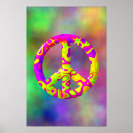 3D roze geel psychedelisch Vredessymbool op Plasma Poster