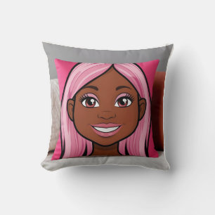 3D Roze Haar Meisje Kussen Glimlach