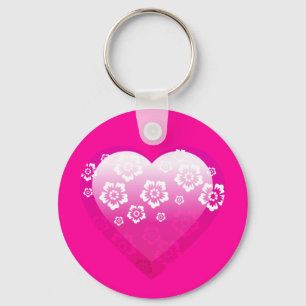 3D ROZE HART BLOEIT DE TROPISCHE DIGITALE EMBLEMEN SLEUTELHANGER