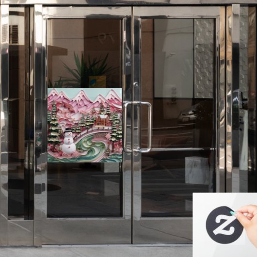 3D Roze Kerst Venster Cling Raamsticker (Kantoordeur)