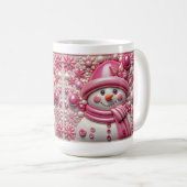 3D Roze Kerstsneeuwman Koffiemok (Voorkant rechts)