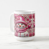 3D Roze Kerstsneeuwman Koffiemok (Voorkant links)