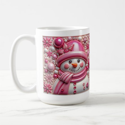 3D Roze Kerstsneeuwman Koffiemok (Links)