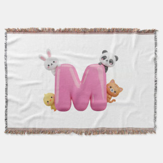 3D Roze Letter M Babydeken met Dieren Deken