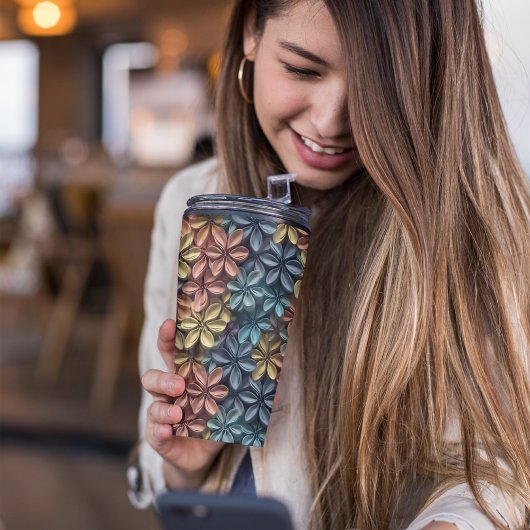 3D Roze Pastel Bloemen Thermosbeker