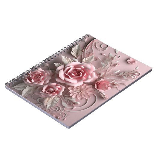 3d Roze Rozen Bloemen Bloemstuk Notitieboek (Linkerzijde)