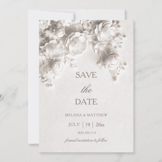 3D Rozen Ivoor Gescultureerde Bloemen Save The Date (Voorkant)