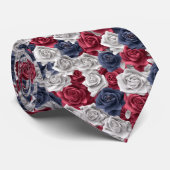 3D Rozen Rood Navy Wit Stropdas (Opgerold)