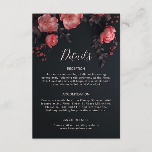 3D Rozen Wilde Bloemen Donker Stemming Informatiekaartje (Voorkant)