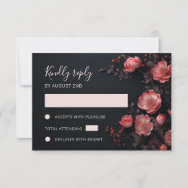 3D Rozen Wilde Bloemen Donkere Bruiloft RSVP Kaartje