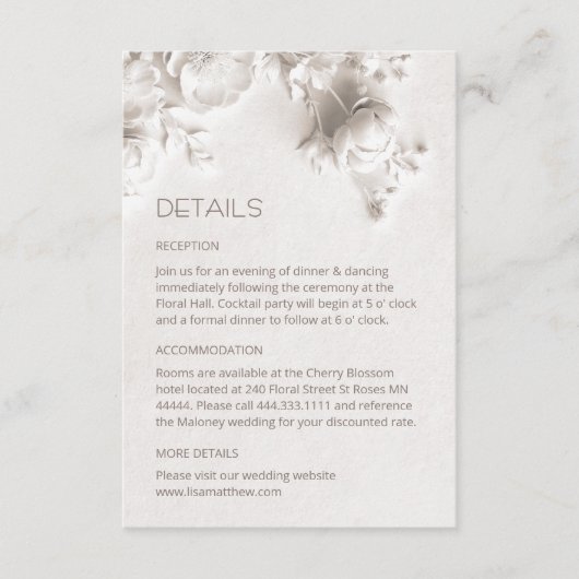 3D Rozen Wilde Bloemen Wit Informatiekaartje (Voorkant)