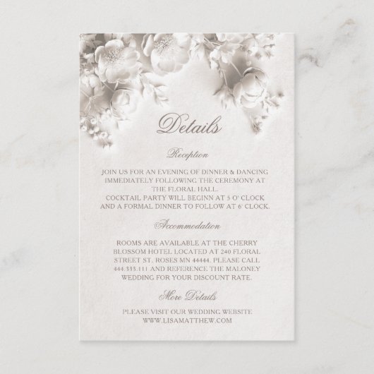 3D Rozen Wilde Bloemen Wit Informatiekaartje (Voorkant)