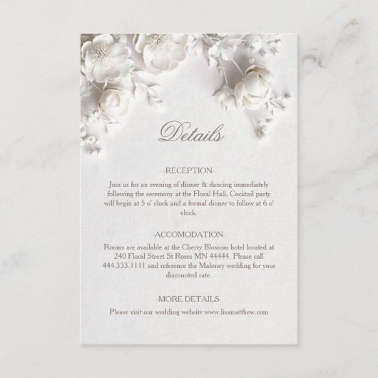 3D Rozen Wilde Bloemen Wit Informatiekaartje (Voorkant)