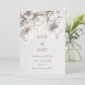 3D Rozen Witte Geboetseerde Bloemen Save The Date (Staand voorkant)