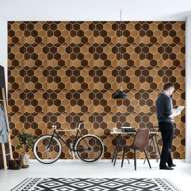 3D rustieke houten zeshoekige panelen Behang (Woonkamer)