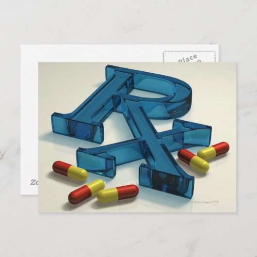 3D RX-symbool met capsules Briefkaart (Voorkant / Achterkant)