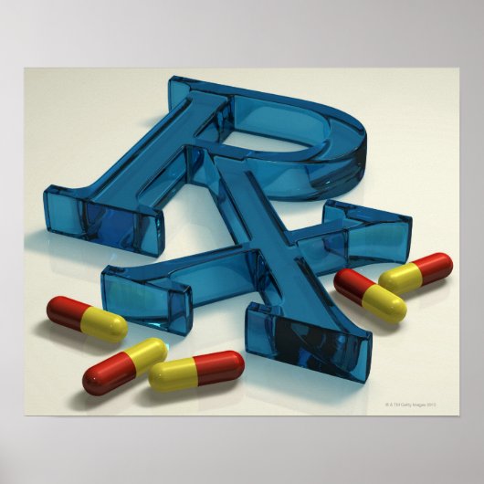 3D RX-symbool met capsules Poster (Voorkant)
