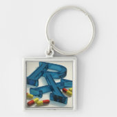 3D RX-symbool met capsules Sleutelhanger (Voorkant)