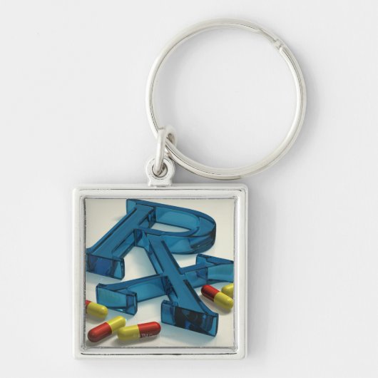 3D RX-symbool met capsules Sleutelhanger (Voorkant)