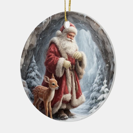 3D Santa and Deer Ceramic Christmas Ornament (Links)