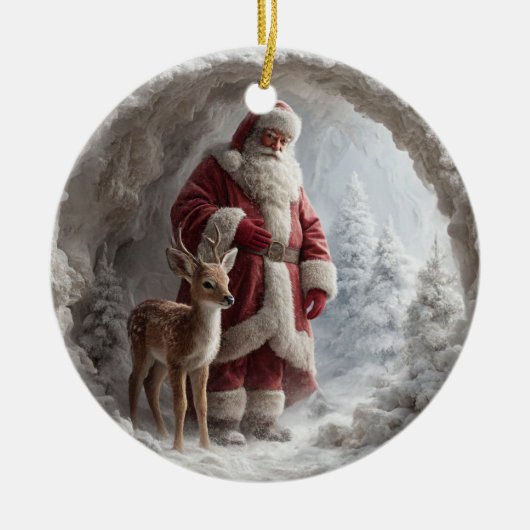 3D Santa and Deer Ceramic Christmas Ornament (Voorkant)