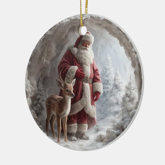 3D Santa and Deer Ceramic Christmas Ornament (Links)