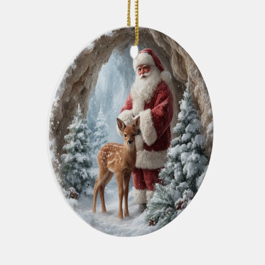 3D Santa and Deer Ceramic Christmas Ornament (Rechts)