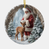 3D Santa and Deer Ceramic Christmas Ornament (Voorkant)