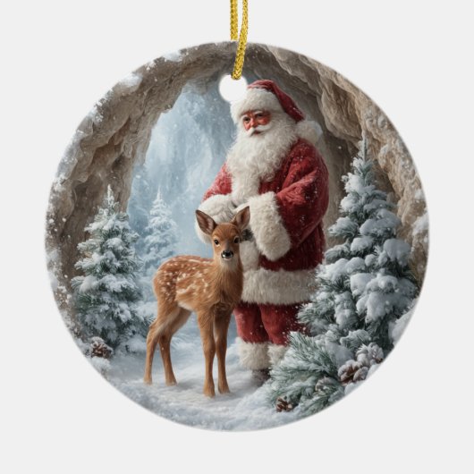 3D Santa and Deer Ceramic Christmas Ornament (Voorkant)