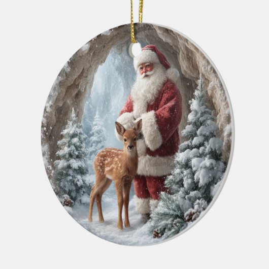 3D Santa and Deer Ceramic Christmas Ornament (Links)