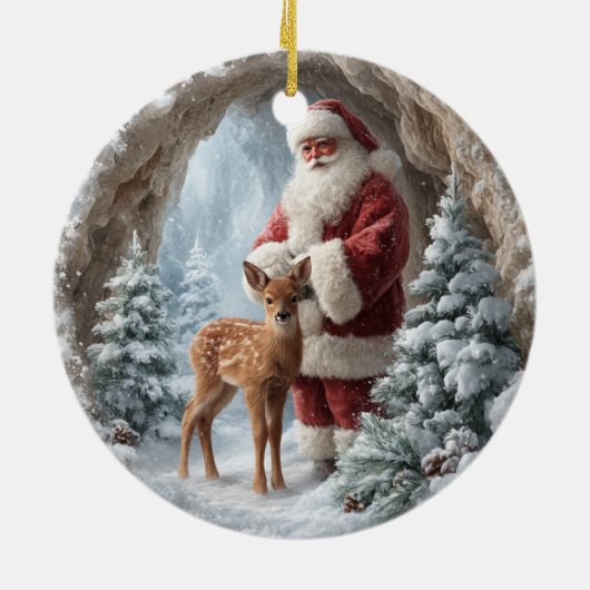 3D Santa and Deer Ceramic Christmas Ornament (Achterkant)