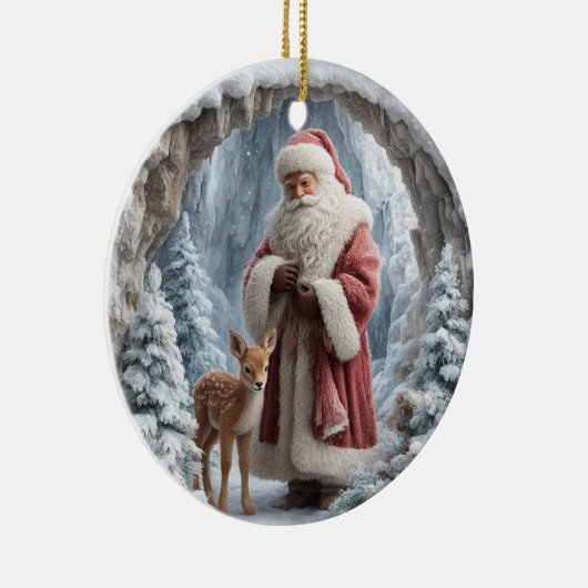 3D Santa and Deer Ceramic Christmas Ornament (Rechts)