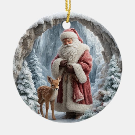 3D Santa and Deer Ceramic Christmas Ornament (Voorkant)