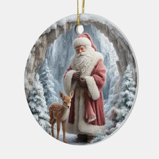3D Santa and Deer Ceramic Christmas Ornament (Links)