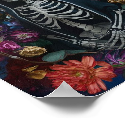 3D Santa Muerte met Kleurrijk Bloemen Poster (Hoek)