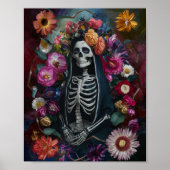3D Santa Muerte met Kleurrijk Bloemen Poster (Voorkant)